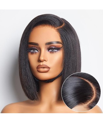 Perruque Bob Yaki Lisse Coupe Dégradée avec Raie à Gauche, Sans Colle, Minimaliste en HD Lace - Prête à Porter destockage