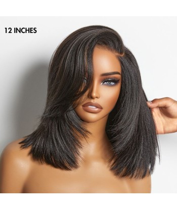 Perruque Bob Yaki Lisse Coupe Dégradée avec Raie à Gauche, Sans Colle, Minimaliste en HD Lace - Prête à Porter destockage