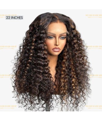 Water Water Wave Chatain Méché Blond Wig zonder lijm met vooraf gekoppelde kant paiement sécurisé