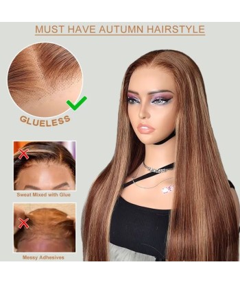 Water Water Wave Chatain Méché Blond Wig zonder lijm met vooraf gekoppelde kant paiement sécurisé