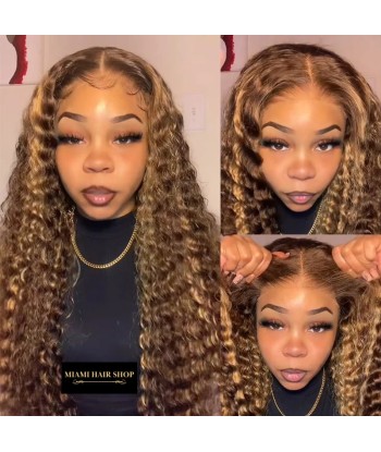 Deep Wave Chatain Méché Blond Wig zonder lijm met voorgekoppeld kant Comparez plus de prix