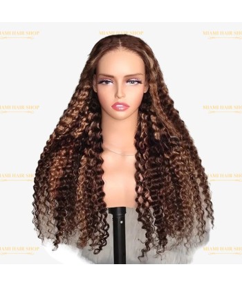 Deep Wave Chatain Méché Blond Wig zonder lijm met voorgekoppeld kant Comparez plus de prix