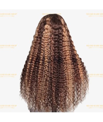 Deep Wave Chatain Méché Blond Wig zonder lijm met voorgekoppeld kant Comparez plus de prix