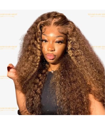 Deep Wave Chatain Méché Blond Wig zonder lijm met voorgekoppeld kant Comparez plus de prix