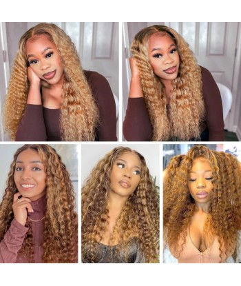 Deep Wave Chatain Méché Blond Wig zonder lijm met voorgekoppeld kant Comparez plus de prix