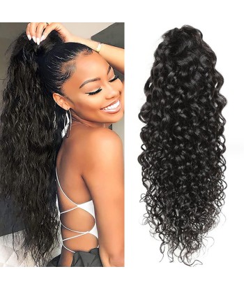 Black ponytail ponytail with Remy Hair Water Wave cord Amélioration de cerveau avec