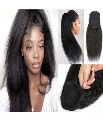 Black ponytail ponytail with Remy Hair Kinky Straight cord 50-70% off 