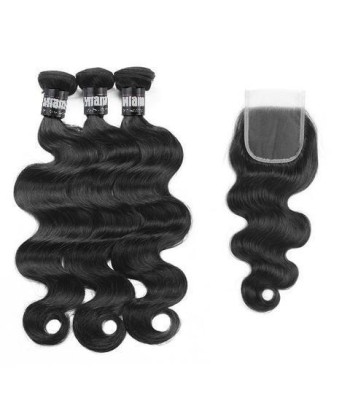 3 Paquets de Tissage  + Closure Body Wave Par le système avancé 