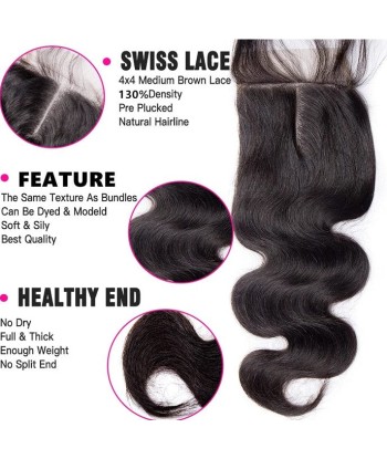 3 Paquets de Tissage  + Closure Body Wave Par le système avancé 