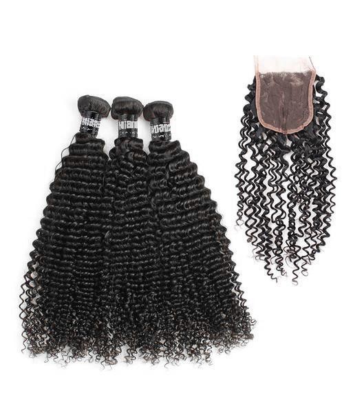 3 Paquets de Tissage  + Closure Kinky Curly le des métaux précieux