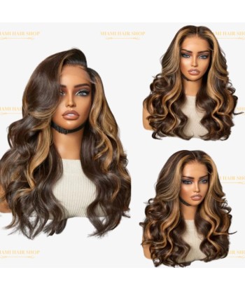 Perruque Body Wave Chatain Méché Blond Sans Colle Pré-Coupée paiement sécurisé