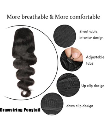 Schwarzer Pferdeschwanz Pferdeschwanz zum Remy Hair Body Wave Kordel pas chere