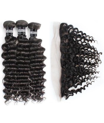 3 Paquets de Tissage + Lace Frontal Deep Wave 13x4 plus qu'un jeu 