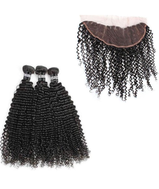 3 Paquets de Tissage + Lace Frontal Kinky Curly 13x4 prix pour 