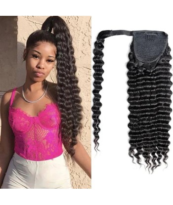 Queue de cheval Ponytail  Noir Ruban Magique Remy Hair Deep Wave vente chaude votre 