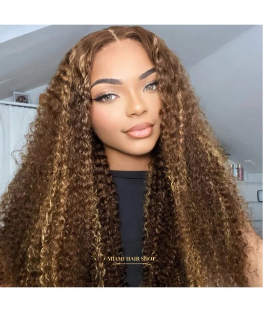 Perruque Kinky Curly Chatain Méché Blond Sans Colle avec Dentelle Pré-Coupée 50-70% off 