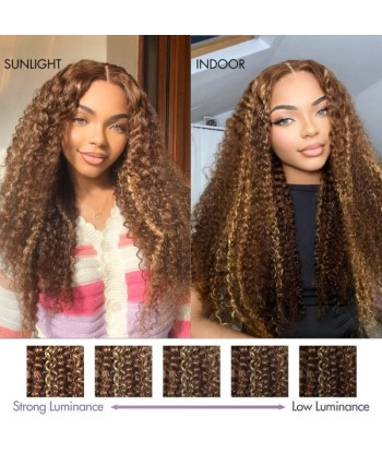 Perruque Kinky Curly Chatain Méché Blond Sans Colle avec Dentelle Pré-Coupée 50-70% off 