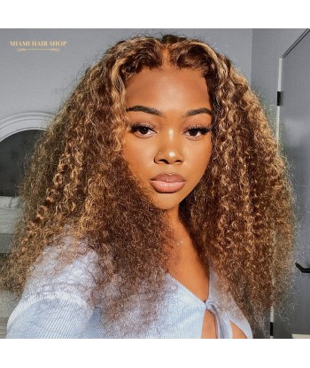 Perruque Kinky Curly Chatain Méché Blond Sans Colle avec Dentelle Pré-Coupée 50-70% off 